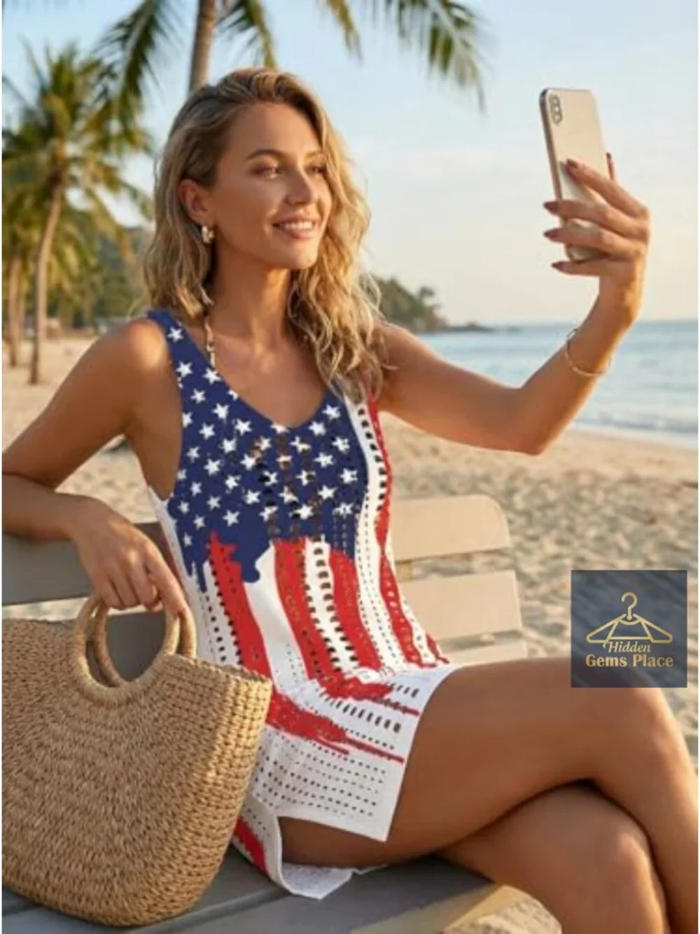 Women's Crochet Swimsuit Coverup Slit Beach Dress Hollow Out Sleeveless
